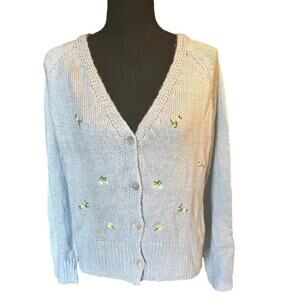 Light Blue Cotton Emporium Flower Embroidered Cardigan